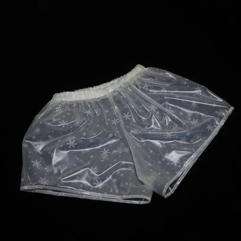 PVC Waterproof Porcha Snowflake Printing Clear Transparent Shorts Elastic Wasit Raining ABDL Panties Live Show Dance COSTUME