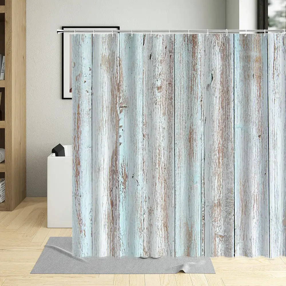 Bathroom Shower Curtain Vertical Lines Wood Grain Pattern Bathtub Decor Waterproof Cloth Curtains Multi Size with Hooks