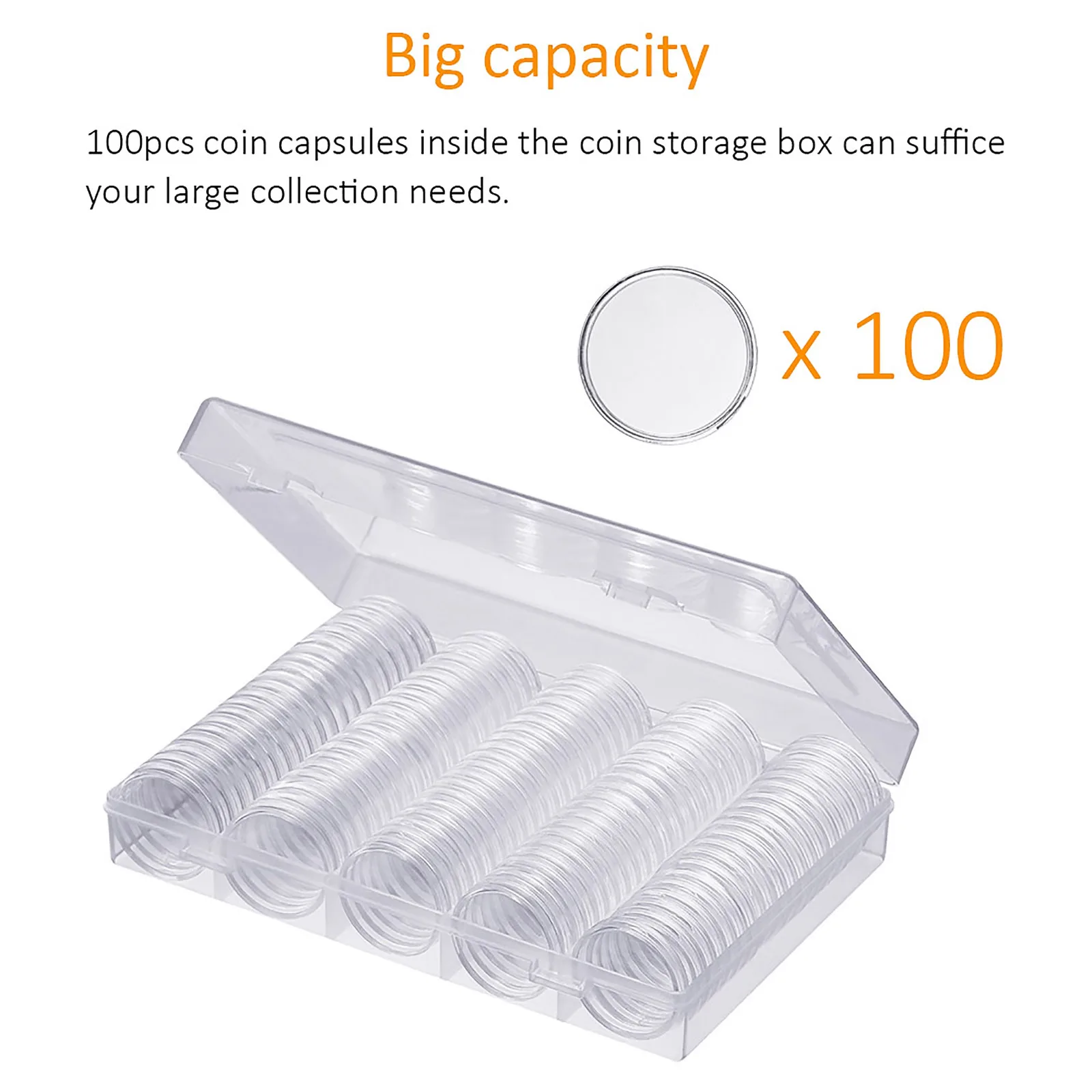 100Pcs Clear Coin Capsule Holder Case trasparente commemorativo da collezione Coin Medal Storage Box Collection forniture con pad