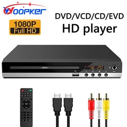 Woopker B29 HD Home DVD Player 1080P High Resolution CD/EVD/VCD Multimedia Player AV Cable & USB Output with Remote Control