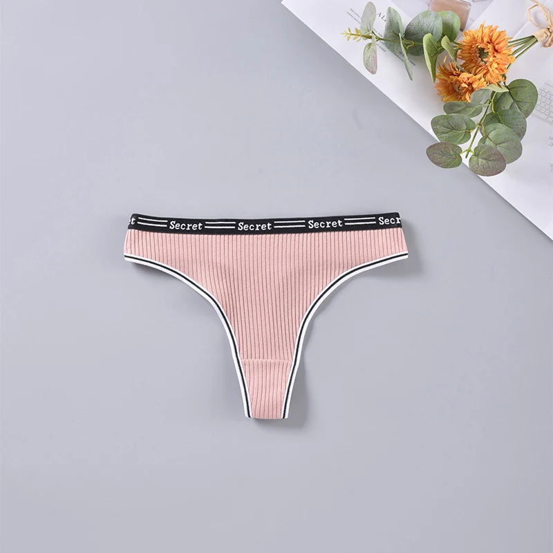 Women\'s Sexy Pure Cotton Thong Soft Breathable Women\'s Underwear Solid Color Low Waisted G-string Belt With Letters For Lingerie