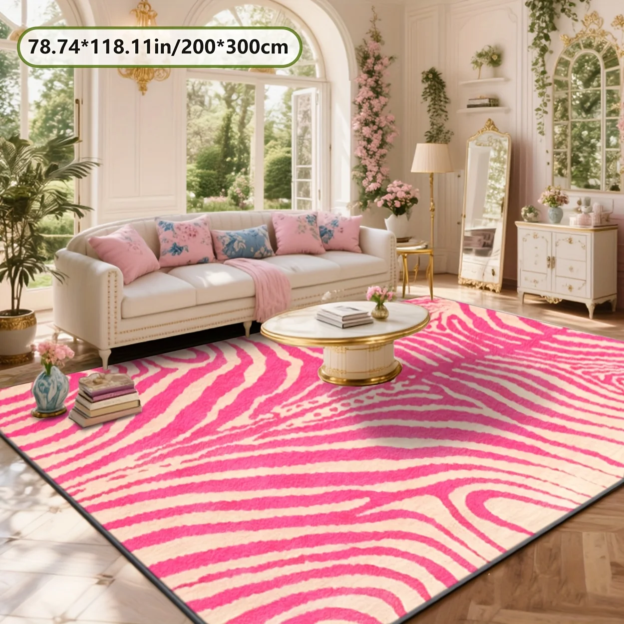 VIKAMA Pink Zebra Stripe Area Rug,Non‑Slip Mat,Animal Skin Print Carpet for Girls Bedroom Living Room Indoor Home Decor Rug