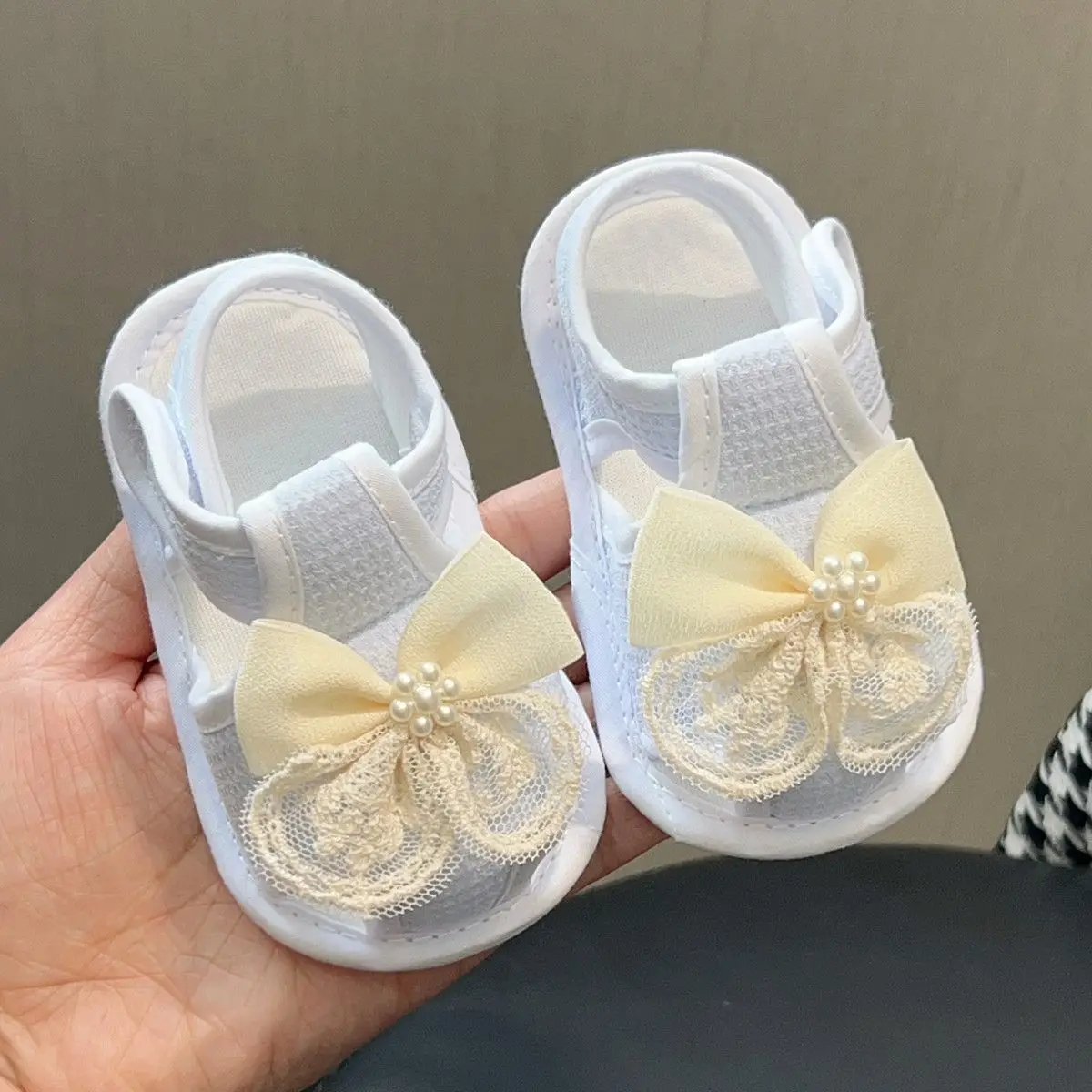 Baby Girls Soft Sole Anti-Slip Walking Shoes with Hook and Loop Closure for 0-12 Months Spring Summer Princess Sock Shoes