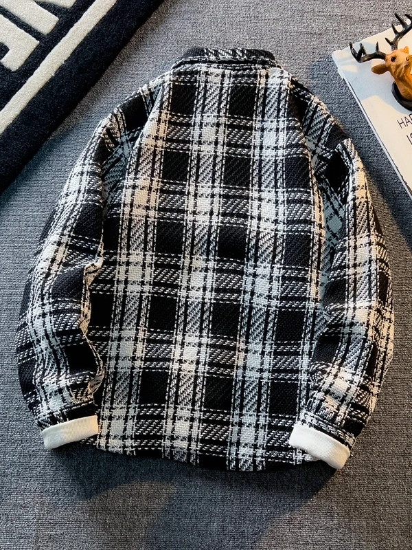

Preppy Sle Color Blo Plaid Jaet Men's Loose Casual irt Teenager Autumn Polyester Fabric Straight Hemline ort Coat