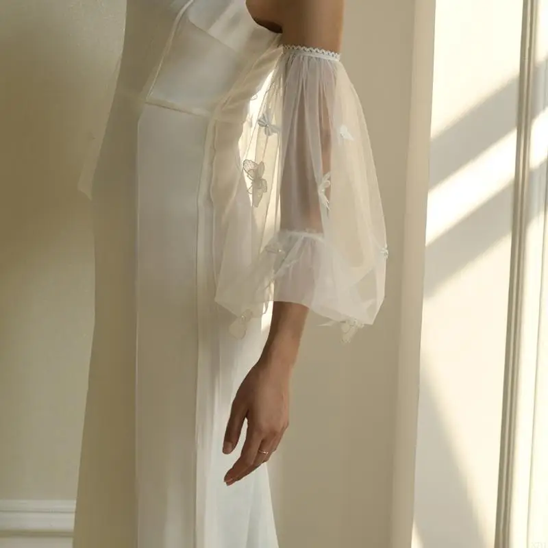 N7YF زخرفية الذراع المزخرفة الأصفاد الكاذبة الفراشة تول لثوب الأميرة الأكمام الزائفة أغطية الذراع الطويلة #2