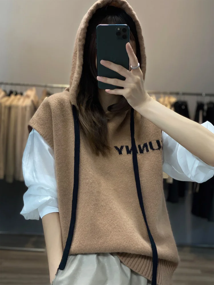 

Casual Hoodie For Women 30% Merino Wool Loose Waistcoat Short-sleeve Pullover Sweater Female Clothing 2023 New Fashion