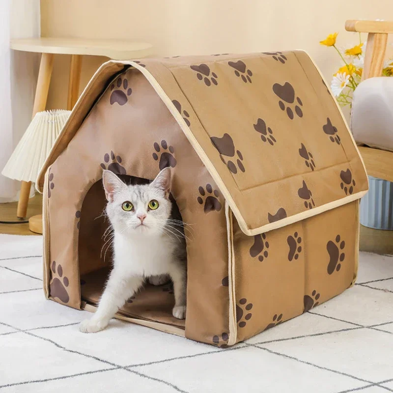 

Portable Foldable Pet House Cat Dog Villa Footprint Pattern Cats Dogs Nest Small Medium Indoor Pets Bed Tent Puppy Kennel Shed