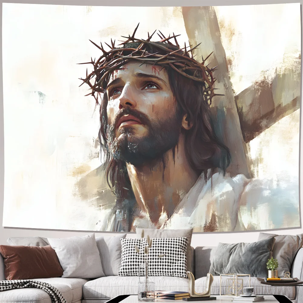 Jesus Christ Tapestry - Crown of Thorns Spiritual Wall Art | Ideal for Living Room, Bedroom Decor, Indoor Use, No Power Required