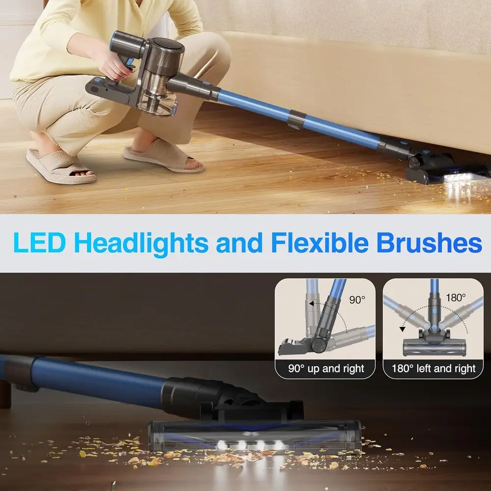Aspirapolvere senza fili da 450 W 40 kPa da 50 minuti con pattumiera anti-groviglio da 1,5 litri per casa, peli di animali domestici, tappeti e pavimenti