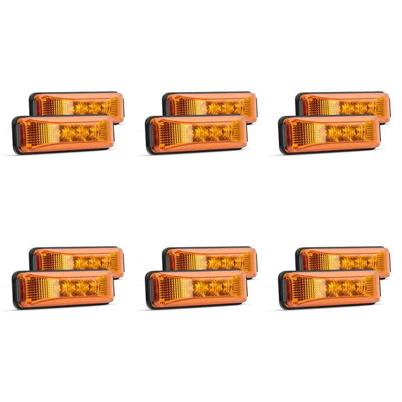 

12 Pcs 3.9 Inch 3 Leds Truck Trailer Front Rear LED Side Marker Light Indicator Lamp Rock Light For Trailer Boat-Amber