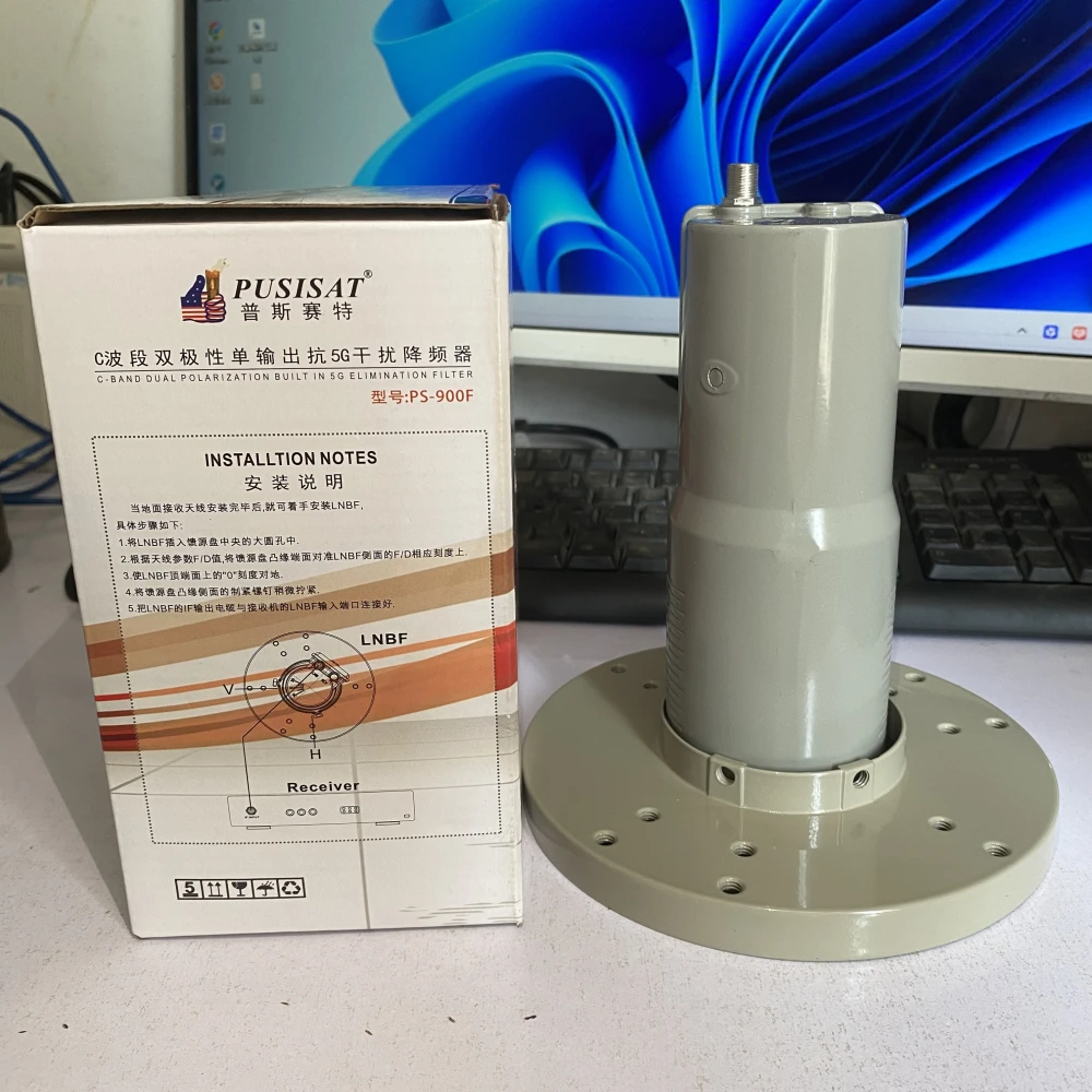 PUSISAT PS-900F C-Band Dual Polarization LNB Built-in 5G Elimination Filter High Gain Satellite LNBF for Dish Receiver