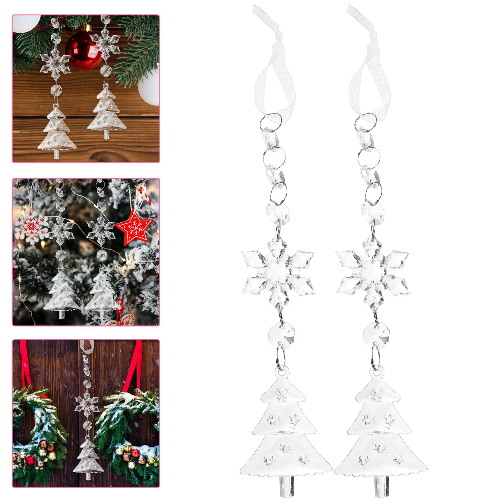 

2Pcs Snowflake Xmas Tree Hanging Ornaments Classic Christmas Decoration Pendant Reusable Xmas Party Supplies Hanging Decors