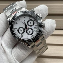 Luxury 40mm Panda VK63 Movement Sapphire Mirror Unmarked 904L Stainless Steel Strap Multifunctional Chronograph Quartz Watch