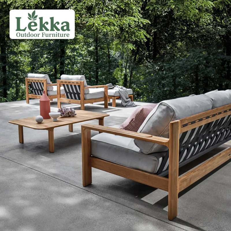 

Custom Outdoor Teak Sofa Hotel Sun Room Garden Furniture Sofa Chair Villa Balcony Sofa Coffee Table Combination