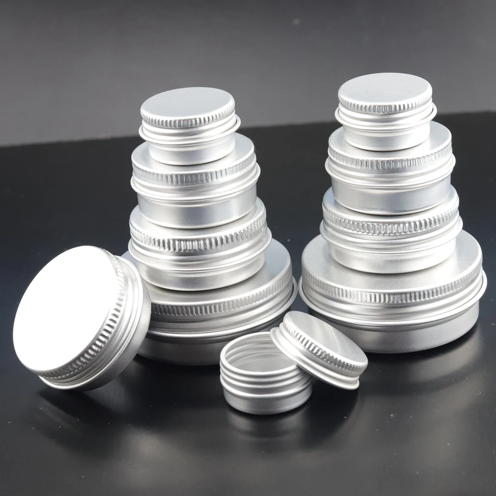 Caixa vazia do armazenamento do metal de alumínio, garrafa recarregável, parte superior do parafuso, armazenamento cosmético, cor prata, 2.2g, 4g, 5g-10Pcs