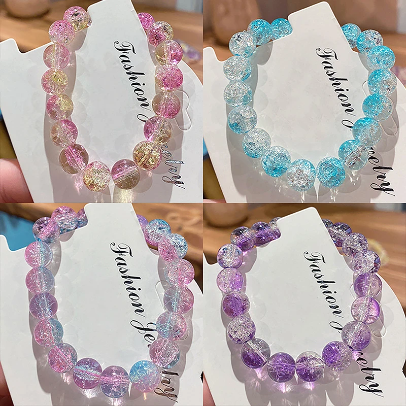 Femmes craquelé Quartz cristal perlé rond perles de verre Bracelet extensible Bracelets femmes fille charme Wrap bijoux