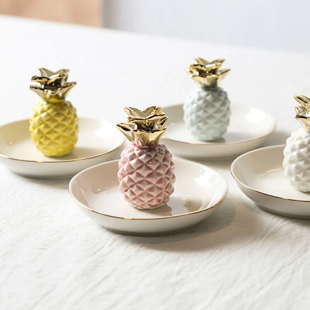 

Керамическая подставка для украшений с дизайном ананаса, маленькая тарелка для хранения колец, декоративная тарелка для дома, спальни, ванной комнаты, 1 шт.