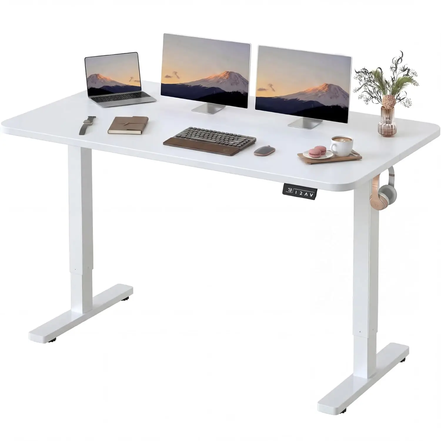 

Height Adjustable Standing Desk 55x24 Sit Stand Home Office Memory Preset T-Frame White, Customized