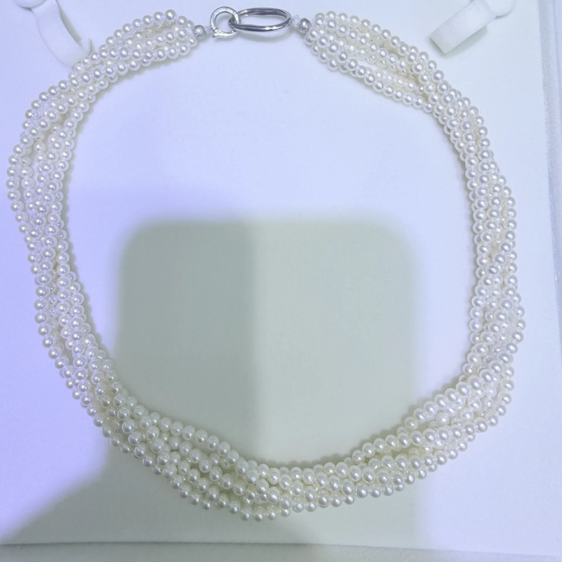3‑4mm Twisted Natural Freshwater Pearl Necklace Multi‑Layer Braided 925 Silver Clasp Women Choker