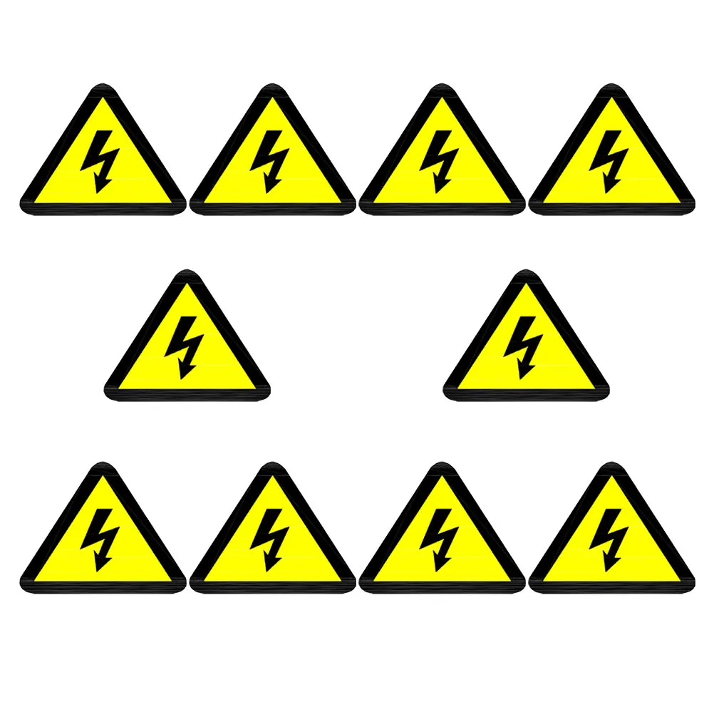 10Pcs Electric Shock Warning Labels High Temperature Resistant Yellow Triangle Signs for Electrical Panels Fences Safety Warning