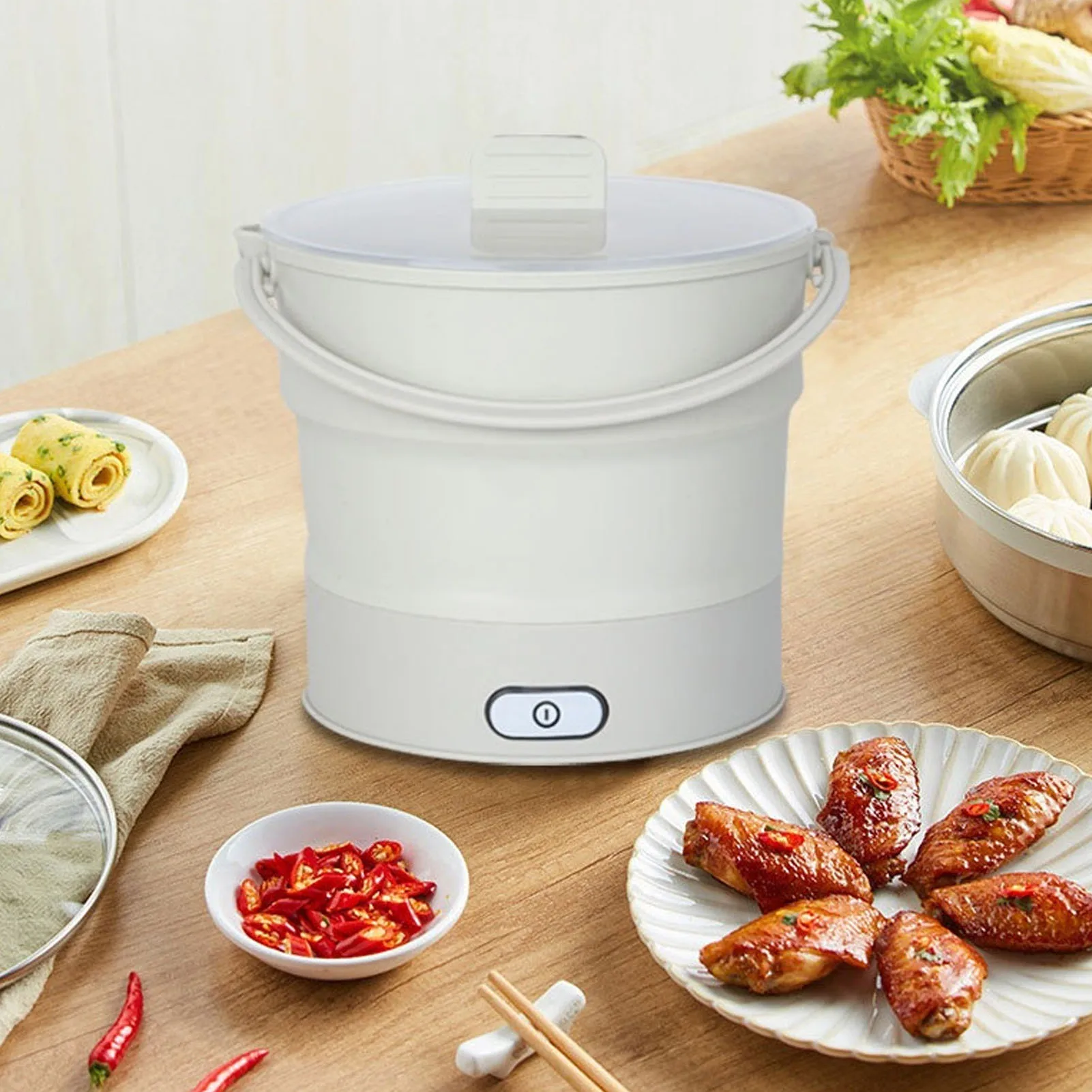 Foldable Electric Cooker Dual Voltage Silicone Fast Heating Multifunctional Electric Hot Pot Cooker