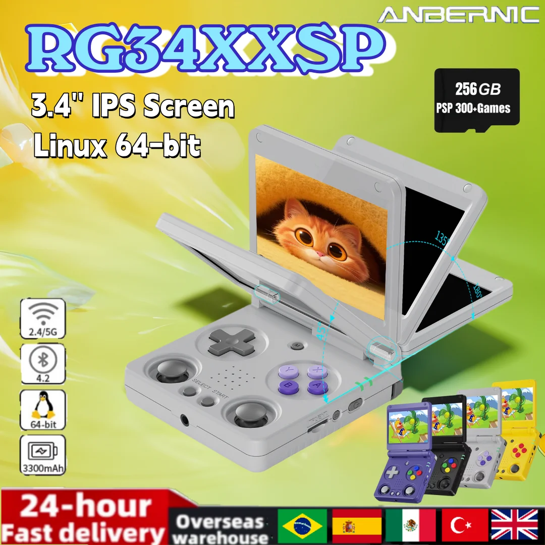 

Anbernic RG34XXSP Ретро игровой плеер 3,4-дюймовый IPS Linux 64-битная игровая консоль RG 34XXSP HD-подключение к телевизору 64G 5000+ игр H700 PSP