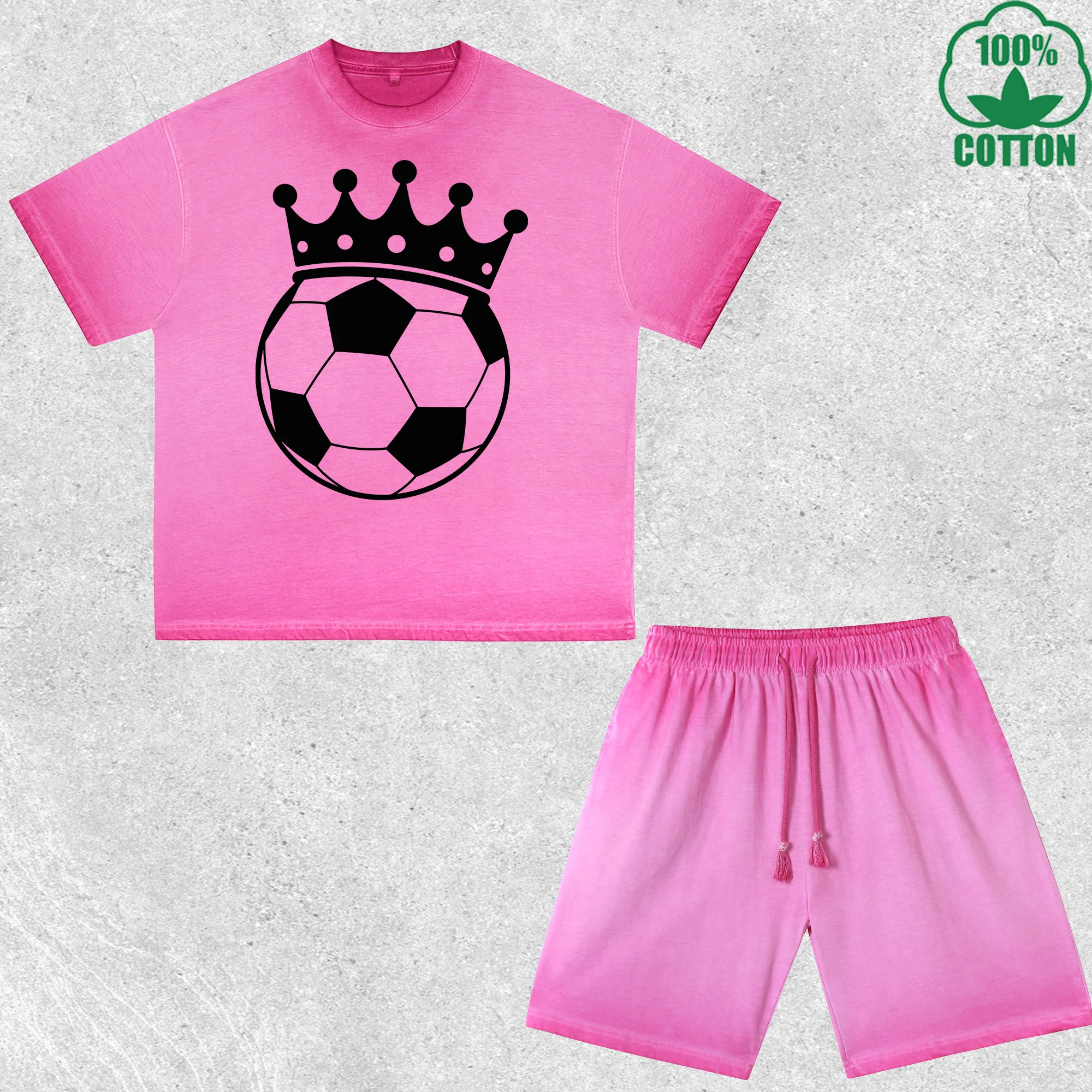 

Football Crown Printed Dirty Wash T-Shirt Shorts Set Multicolor Combo Loose Trendy Fashionable 100%Cotton Short Value Pack