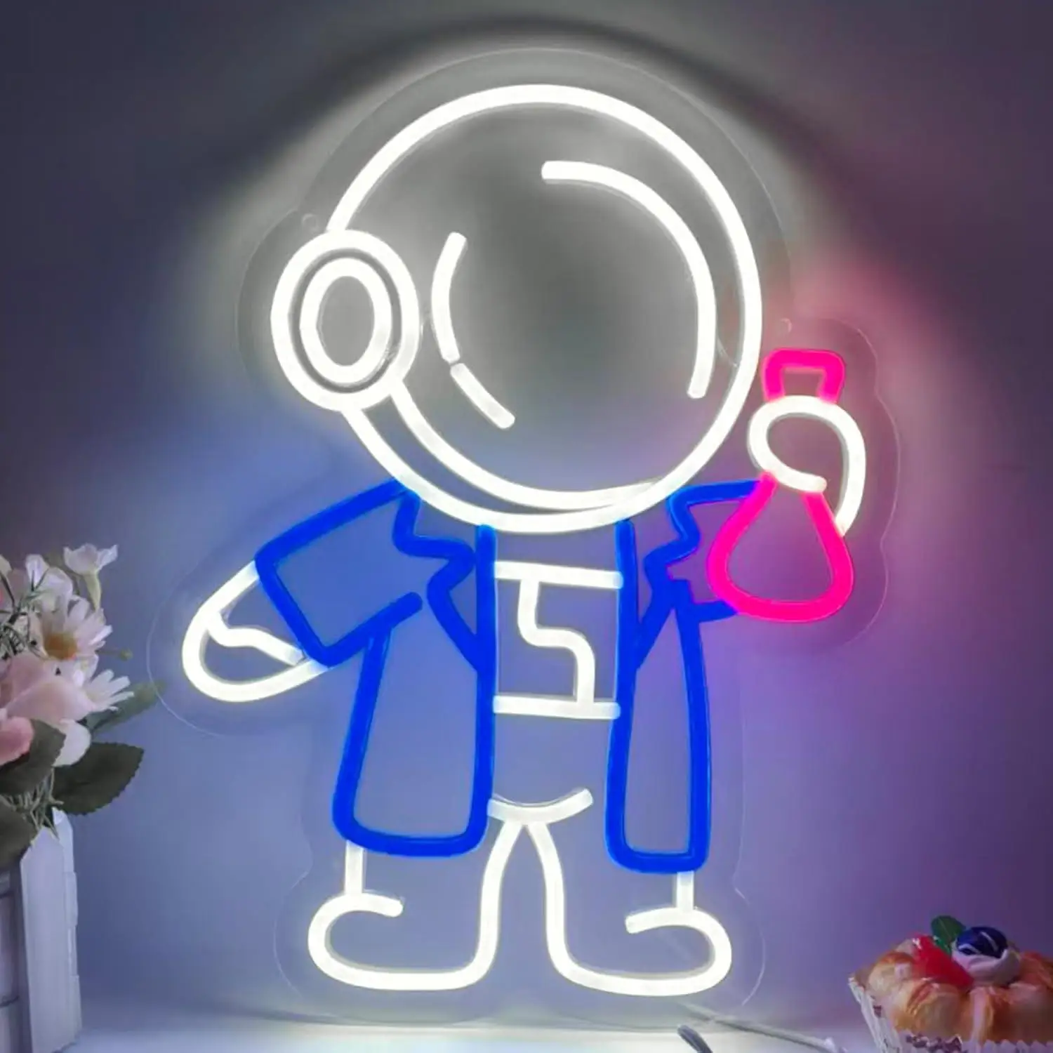 Astronaut Neon Sign USB Dimmable LED Light For Space Science Themed Classroom Bedroom Wall Decoration Night Light Gifts for Kids