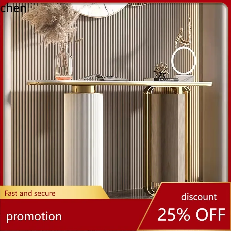 

CZ Simple Marble Entryway Table Rock Slab Stainless Steel Metal New Chinese Style Side Table Entryway Lobby