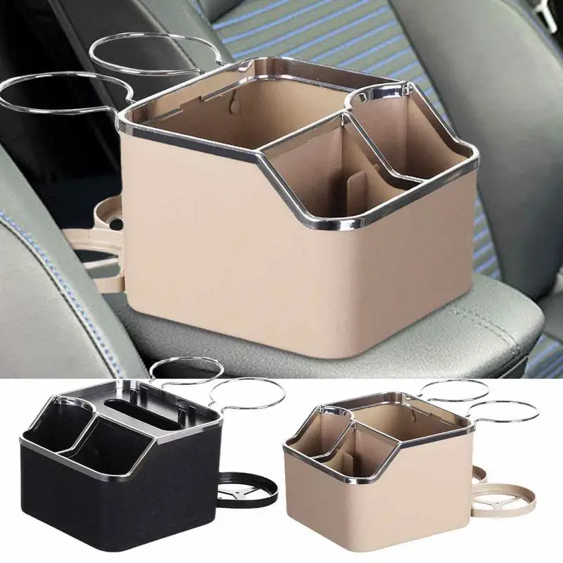 

Car Armrest Cup Holder Auto Interior Storage Organizer Car Essentials for Water Cup/Tissue With 2 Foldable Cup Holders