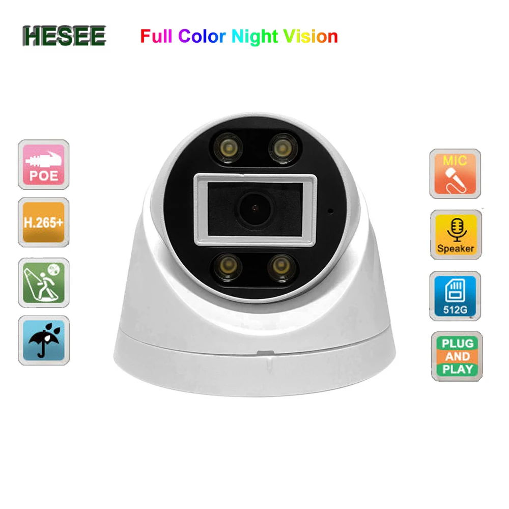 

HESEE CCTV Dome Camera IP POE 5MP Network Cameras 4MP 512GB Card H.265+ Full Color Night Audio Security Surveillance Protection
