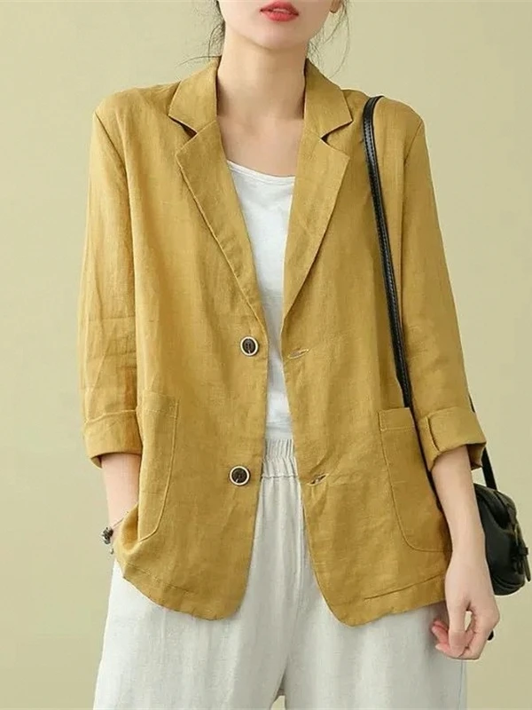 Spring Autumn Cotton Linen Loose Long Sleeve Fashionable Style Women's Suit Jacket Casual Versatile Outerwear Elegant Model
