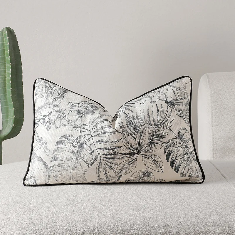 Chinoiserie Grey Leaves & Flowers Throw Pillow Covers Modern 30x50cm 45x45cm Cushion Cover for Living Room Decor Gift Pillowcase
