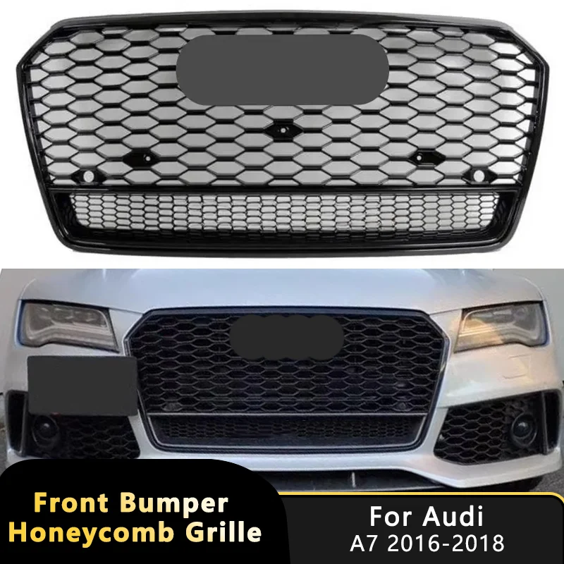 Honeycomb Grill Front Hood Center Grille Front Bumper Grills For Audi A7/S7 C7.5 2016-2018 Upgrade RS7 Style Car Accessories