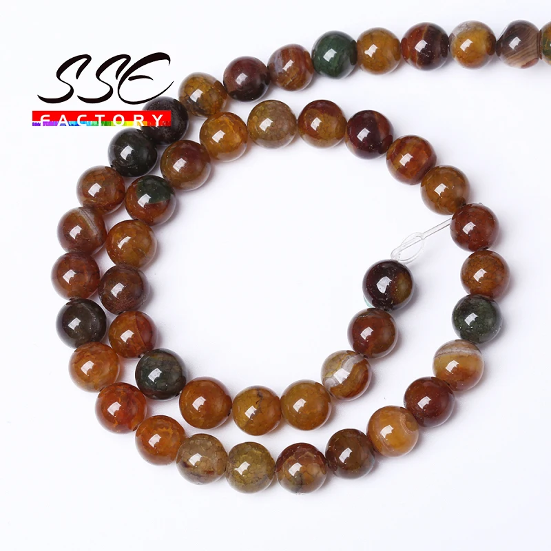 Natural Yellow Dragon Vein Agates Stone Beads Round Loose Beads For Making Jewelry DIY Bracelet Necklace 15\'\' Strand 6 8 10 12MM