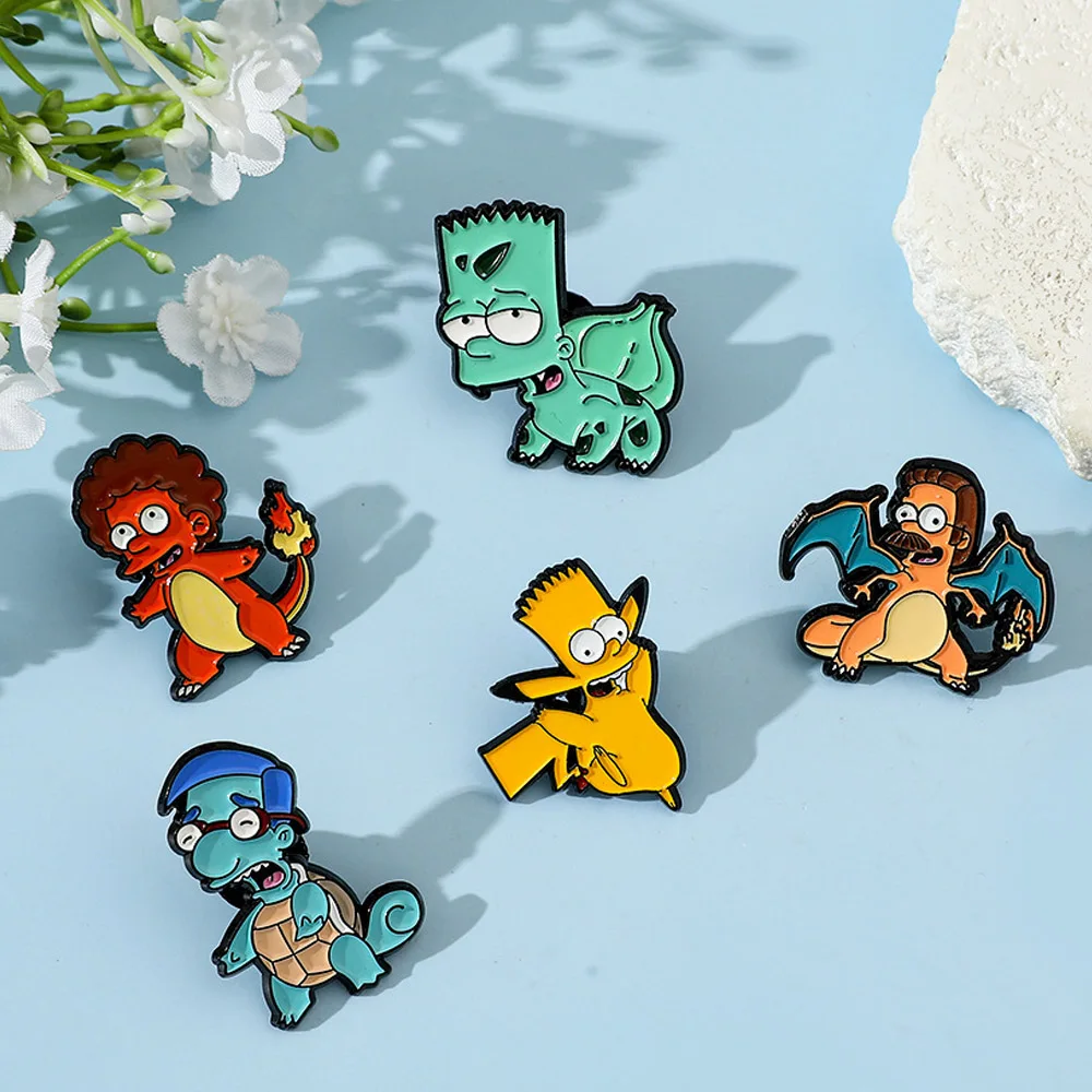 5/7/9-teiliges Kreatives Simpsonsss Pokemon Mashup Emaille-Pin-Set, Niedliche Cartoon-Anime-Broschen, Lustige Charakter-Anstecknadeln, Schmuckgeschenk