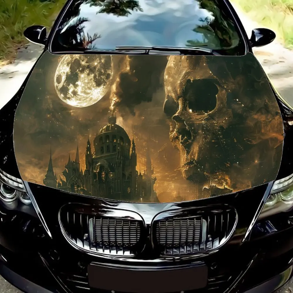 

Moonlit Skull and Castle Realm of Darkness Car Hood Wrap Color Vinyl Sticker Truck Graphic Bonnet Auto Accessories Decor Decal