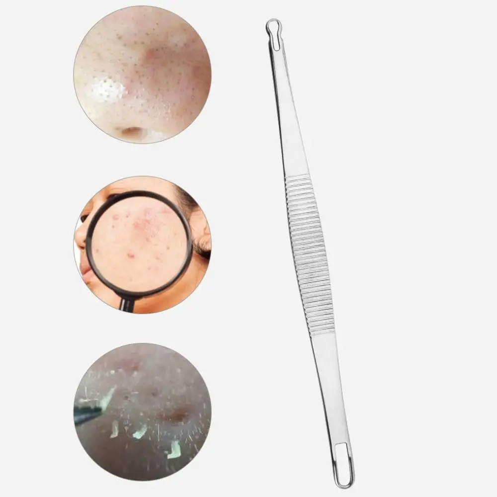 Extrusora de espinillas de acero inoxidable duradera, eliminador de espinillas curvo de doble cabezal, herramienta de eliminación de imperfecciones de alta dureza, cuidado de la piel facial