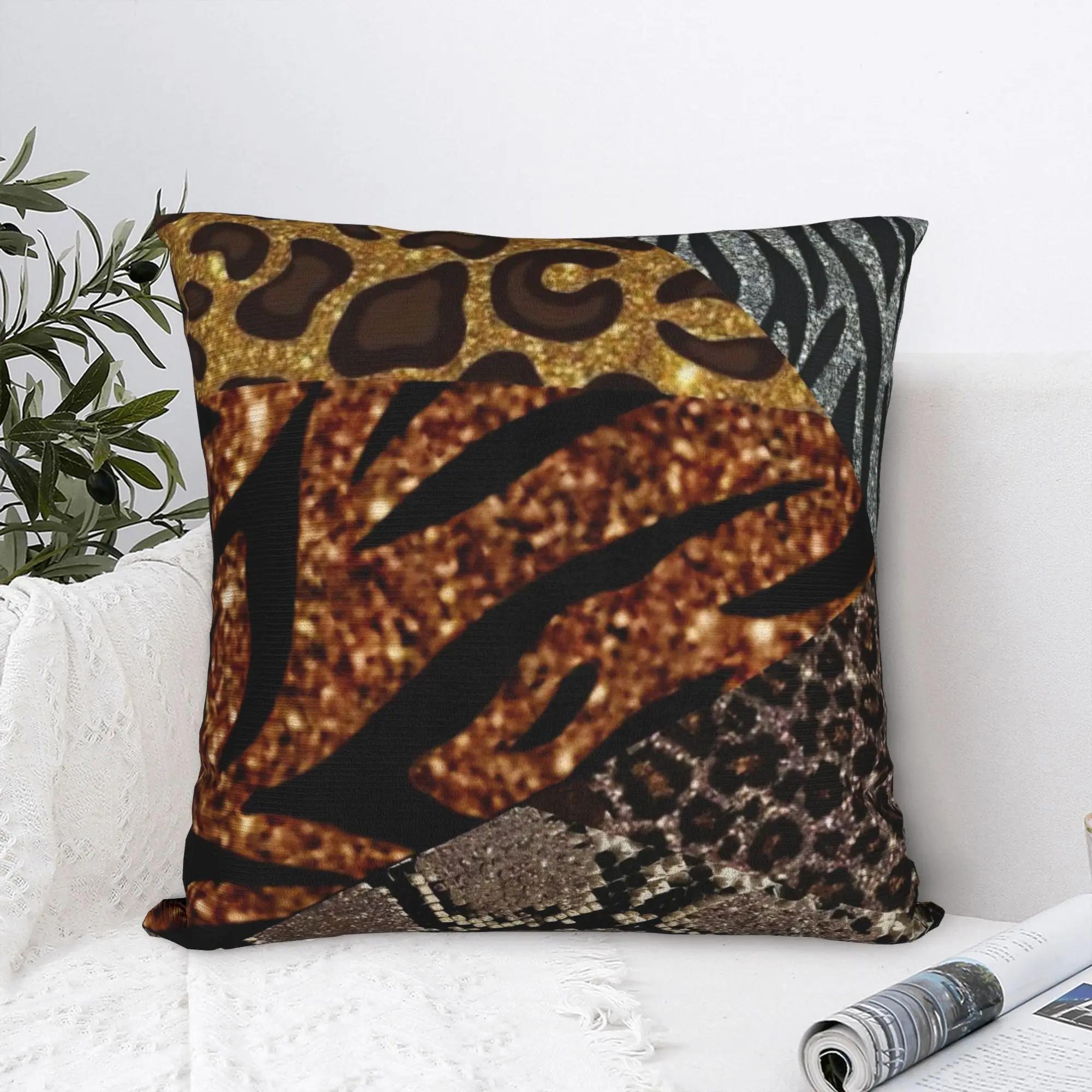 Leopard Patchwork Spliced Square Pillow Case  Cushion Cover Creative Zipper Decorative Pillowcover for Car 40*40cm
