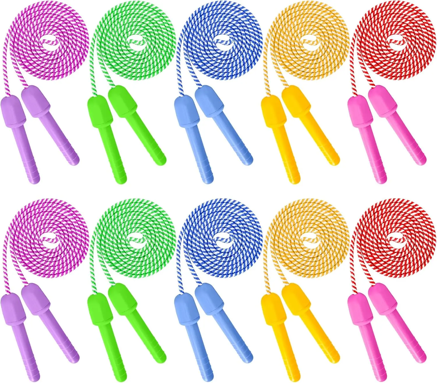 10 Pack Kids Jump Rope, Colorful Nylon Skipping Ropes, Adjustable 7.87FT, Lightweight for Indoor & Outdoor Play