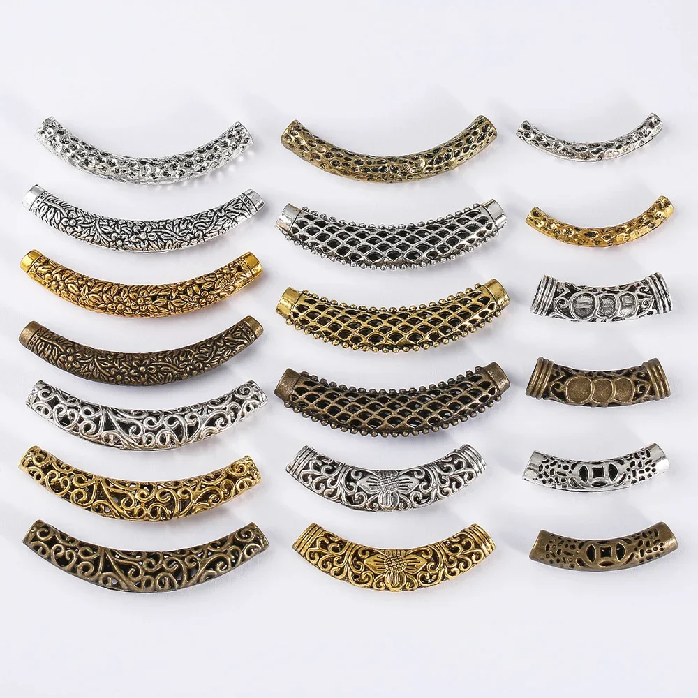 Elegante e nicho high-end retro suave longo tubo curvo jóias, diy antigo liga de prata acessórios de roupas da moda