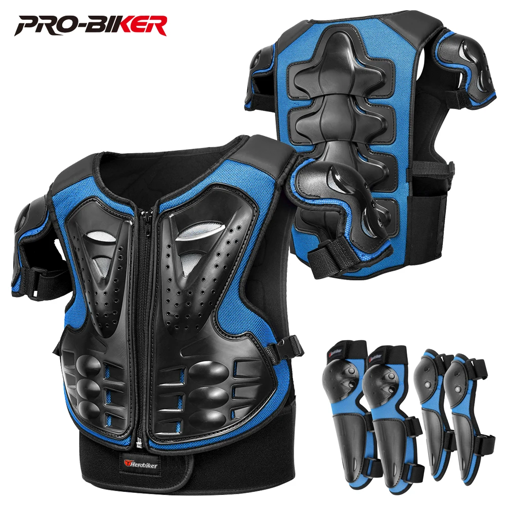 Motorcycle Armor Youth Children Chest Protection Vest Armor Motocross Riding Kneepads Elbow Pads Armor For Height 110-160CM