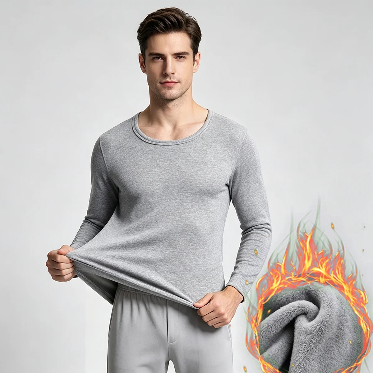1Pcs Men Thickening Velvet Warm Tops Men's Winter Long-sleeved Thermal Underwer Male Round Neck Fashion T-shirt M-5XL