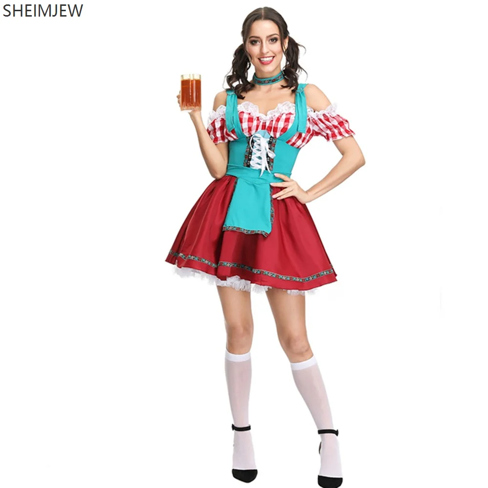 

Halloween Carnival Fancy Dress Party Dress Adult Women Oktoberfest Off Shoulder Dress German Beer Maid Pub Receptionist Costume