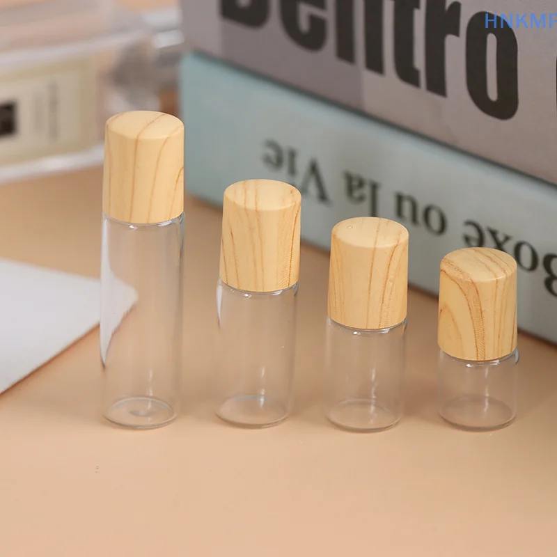 1/2/3/5ml Cosmetic Container Roll On Glass Bottles For Essential Oil Empty Perfume Bottle Refillable Container With Bamboo Lid