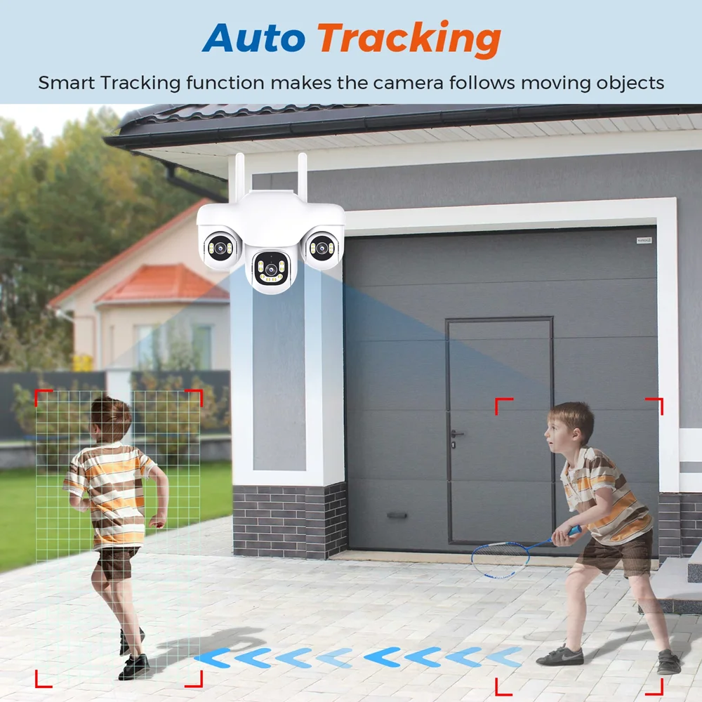 CCTV Camera 10X Zoom Three Screens V380 Pro Waterproof Outdoor Three Lens PTZ Control Home WiFi Night Vision Wireless Security