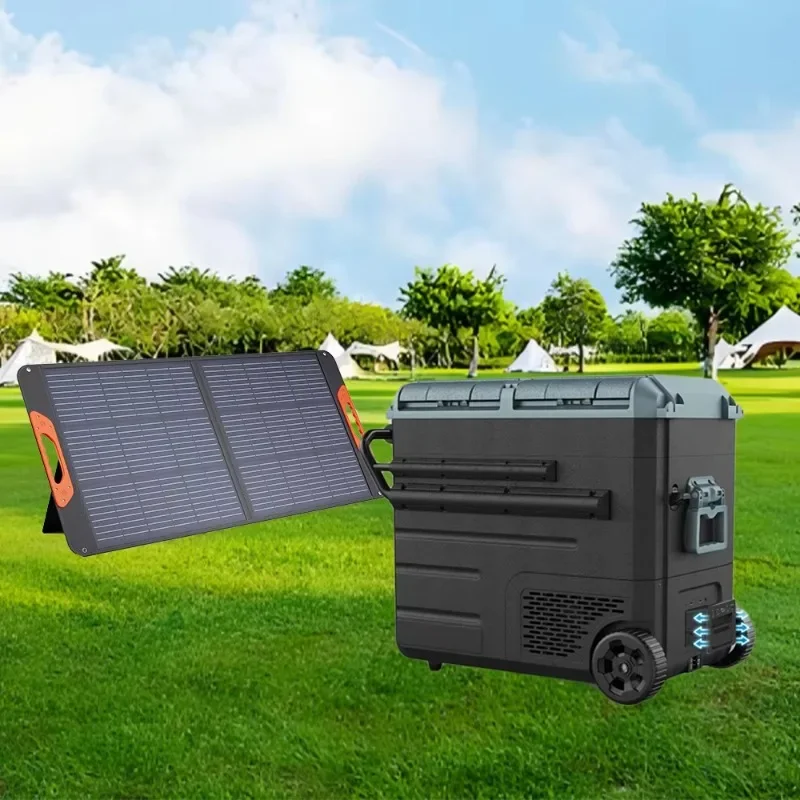 12V 24v car solar refrigerator with collapsible panel car refrigerator portable camping refrigerator outdoor freezer