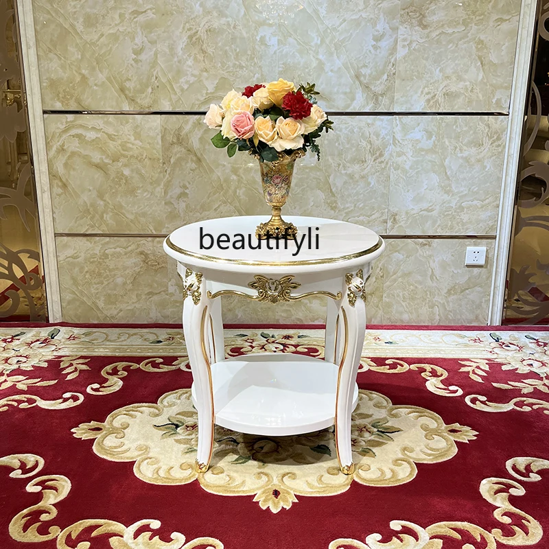 

French solid wood small coffee table European court luxury fashion carved corner table sofa edge table