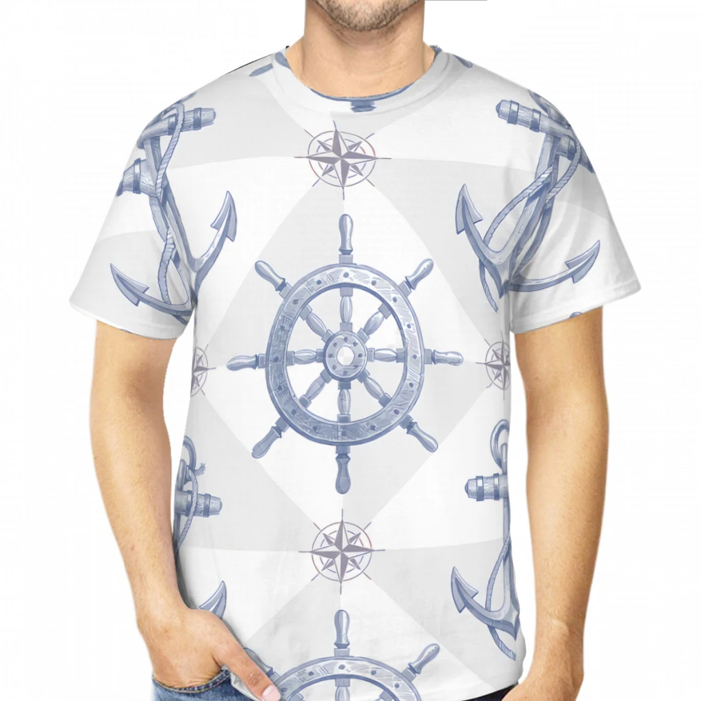 Nautical Art Men's TShirts Hand Drawn Anchor 3D Printed Breathable Short-Sleeved Polyester Harajuku Tops Streetwear