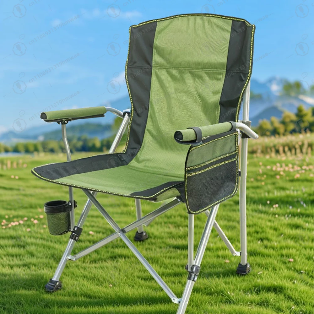Heavy Duty Waist High Back Portable Camping Chair Hard Arm Foldable Camping Chair with Cup Holder